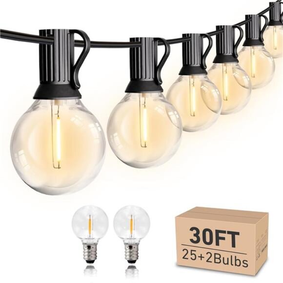 Led String Lights Outdoor 30ft Patio Lights Waterproof with 27 G40 Shatterproof - Picture 1 of 7